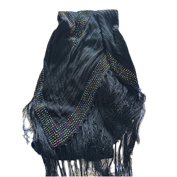 1990s Cache Crochet Dress Rainbow Beads Vintage Maxi Fringe Trim Boho Small - Picture 5 of 13